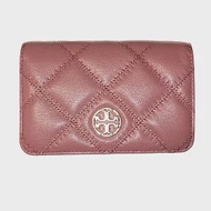 Tory Burch 素面菱格紋皮革中夾-玫粉