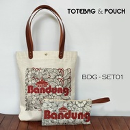 Tote Bag & Pouch SET Vintage Canvas Bag Bandung Souvenir Bag Bandung Series Souvenir Bag