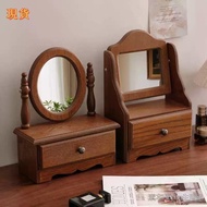 Retro Style French Makeup Mirror Desktop With Drawer Table Storage Cabinet Medieval Love Decoration 