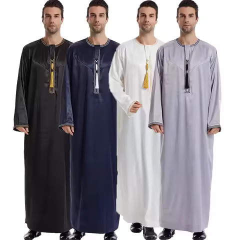 New Islamic Muslim Men Clothing Loose Jubba Thobe Abaya Front Zipper Musulmane Homme Caftan Maxi Rob