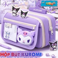 [ Free shipping] Kuromi Melody School Supplies Pen Box 3 Layers Spacious Compartments - Ruler Pen Ba