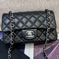 香奈兒CHANEL黑銀羊皮大mini鏈條包