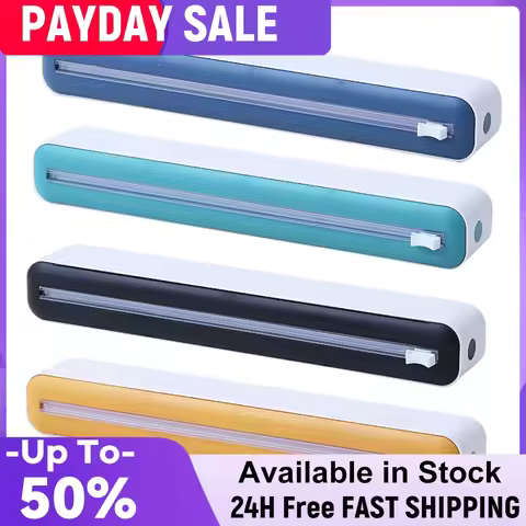 Waterproof Plastic Wrap Dispenser with Slide Cutter Saran Wrap Dispenser Food Cling Film Wrap Dispen