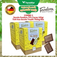 (Combo of 3) Feodora Dark Chocolate 105gr 75% Cocoa Yellow Box - German Traditional Essence