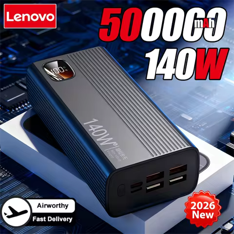 Lenovo 500000mAh 140W PowerBank Super Fast Charge Portable Powerbank External Battery Charger LED Di