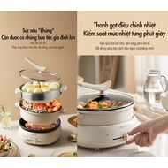 [ BẢN CAO CẤP] Nồi Lẩu Điện Bear 4L chống dính cao cấp  DHG-C40W2. Nồi Lẩu Điện 2 Tầng Kèm Chảo Nướn