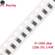 NY 100pcs 1206 SMD Resistor 5% 1/4W 0R~10M 0.01 0.3 0.47 0.91 1.5 5.1 9.1 10 30 47 56 68 100 820R 1.