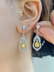 新品設計款💛👑！ GIA Yellow Diamond Earring！ 特別Art Deco設計黃鑽耳環！ 精揀兩粒GIA 極高色黃鑽💛👑！ 兩張GIA cert！Fancy Intense Yel