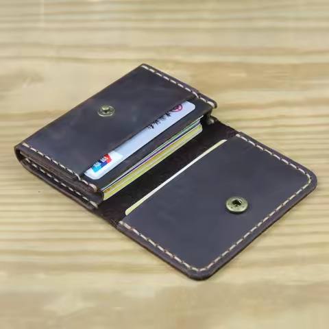 Handmade Genuine Leather Card Wallet Leather Card Holder Men small Purse Credit ID card Holder Women