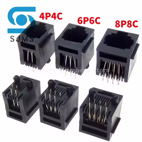 10PCS RJ11 telephone FEMALE SOCKET 180 degrees Vertical PCB Solder Type 8P8C 6P6C 4P4C female jack N