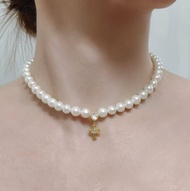 客製天然高品質淡水珍珠7~8mm包14k金十字架頸鍊