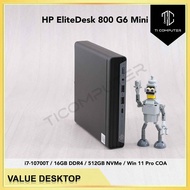 HP EliteDesk 800 G6 Mini Intel i7-10700 16GB RAM 512GB NVMe SSD Win 11 Pro Refurbished Desktop