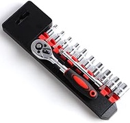 12-Piece 1/4 Inch Drive Ratchet Socket Set 1/4 Inch Reversible Ratchet with 4 mm - 13 mm Cr-V Socket