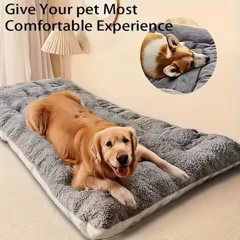 Large Plush Dog Bed Sofa Thickened Super Soft Polyester Pet Mat Dog Crate Mat Bed For Small Medium L