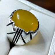 葉門Aqeeq戒指 天然Zard Aqeeq戒指 紅玉髓黃瑪瑙 925純銀 男款