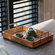 Japanese Fruit Plate Bread Basket Double Ear Tray Photo Props Rattan Afternoon Tea Snack Basket Rect