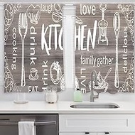 Lofaris Grey Kitchen Curtains 2 Panels 27.5 x 39 Inch White Kitchen Doodle Window Curtains Rustic Co