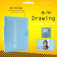 MYFILES A3 A2 Drawing Drafting Portfolio Clear Holder with Pockets Hand Carry Handheld Beg Lukisan