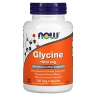 USA Now Foods Glycine 1000mg Neurotransmitter Support 100 Veg Capsules exp:2027.06