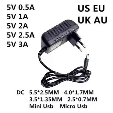 DC 5V 0.5A 0.8A 1A 2A 2.5A 3A AC 100-240V Converter Power Adapter Supply 5 V Volt 1000MA Charger 5.5