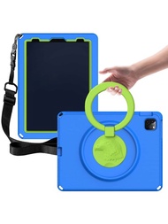 1入組藍色堅固平板電腦保護套，備有支架和肩帶功能，具防震和防掉落功能，適用於多個品牌和型號的iPad