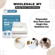[Single Size] Disposable One-Time Used 3-in-1 Bedsheet Set Pillow Case Quilt Cover  Best For Travel 