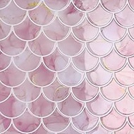 CRE8TIVE Tile Stickers Fan Shape Pink Adhesive Tiles Kitchen 3D Marble Look Self-Adhesive Tiles Wate