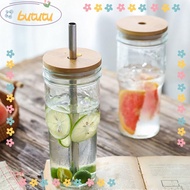 BUTUTU Glass Cup Reusable Smoothie Iced Coffee Cups With Lid And Straw Beer Can Juice Glass Jar Drinking Glasses