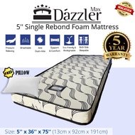 [FREE Pillow & Penang Free Delivery] Dazzler Max 5 Inch Single Rebond Foam Mattress Bed Tilam