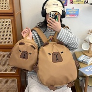 beg sekolah lelaki beg sekolah beg 2024 New Style Cute Kapibara Canvas Backpack Cute Schoolbag Carto