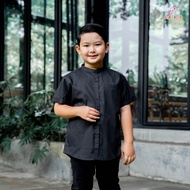 KEMEJA HITAM Boys SHIRT Short Sleeve Premium Age 1-10 Years Black KAZIM SHANGHAI SHIRT Pop n Play Original