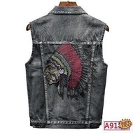 Blazer lelaki Suit business luxury Fashionable Grey Embroidered Denim Vest Men's Sleeveless Denim Shirt with Flower for Young Indian Jeans