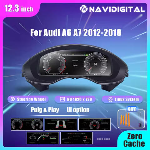 Navidigital 12.3'' Dashboard For Audi A6 C7 A7 2012-2018 Years Car Lcd Panel Speedometer Virtual Coc