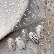 High-quality silk Sticker in the shape of a silver cross Chrome hearts