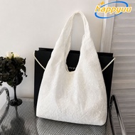HAPPYUU Canvas Handbag, Embroidery Floral Print Lightweight Lace Shoulder Bag, YK2 Vest Style Versat