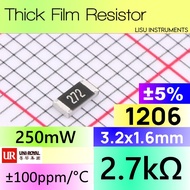 2.7k 1206 ±5% 250mW SMD Thick Film Resistor 2.7k 272 1206W4J0272T5E UNI-ROYAL
