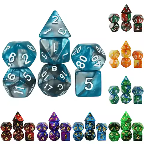 DND Dice Set 7pcs Two Color Polyhedral Dice for DND Role Playing Game Math Teaching