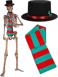 Cozypower 2 Pcs 12 ft Skeleton Clothes Accessories Skeleton Snowman Hat and Scarf Set 12ft Christmas