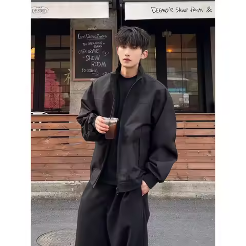Black American Style Coach Flight Jacket Men's Sensual Handsome Hardman Outerwear Three-proof Stand 