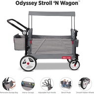 Premium Radio Flyer Odyssey Stroll 'N Wagon, Baby Push Wagon Stroller with Canopy and Bag, Grey Stroller Wagon