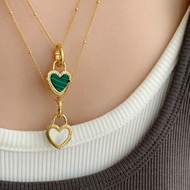Natural Bezoar Necklace - 18k Gold Coated - Double-sided Heart Design - Women's Fashion Jewelry - Na