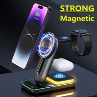 15W 4 in 1 Magnetic Wireless Charger Stand Pad For iPhone 14 13 12 Pro Max Mini Apple Watch Airpods Fast Charging Dock Station