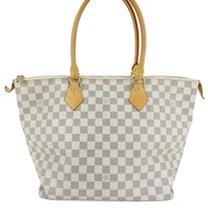 二手路易威登 Saleya MM 手提包，Damier Azur 棋盤格紋和天然皮革材質。
