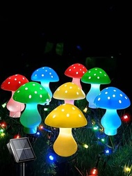 1包8個led太陽能蘑菇燈,暖光感應太陽能地面草坪燈,適用於別墅庭院花園公園,戶外防水,仙女燈,新年節日派對婚禮聖誕裝飾用(1包含8個蘑菇)