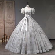 Gray Formal Party Banquet Maxi Dress Gaun Malam Pengantin Pakaian Wedding BallGown Emcee Dinner Even