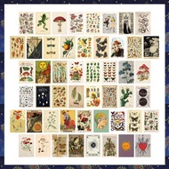 (KFAT) 50Pcs Vintage Botanical Tarot Aesthetic Wall Collage Kit & Fauna Insects Illustration Art Pos
