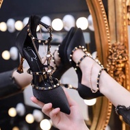 Woman luxury high heel dinner dress high heel woman 8cm rivers stud stilettos pointed high heel shoe
