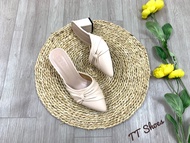 Giày sục gót vuông 5cm đính nơ xoắn bên TT Shoes hue5p