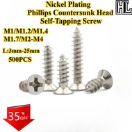 [HL-ZGLS] 500PCS Nickel Plating Phillips Countersunk Head Self-Tapping Screw M1/M1.2/M1.4/M1.7/M2-M4