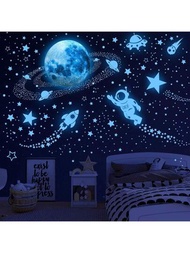 531入組夜光星球壁貼,適用於星系宇航員火箭宇宙飛船外星人裝飾,明亮的太陽系壁貼,外太空藍色星空壁藝術品